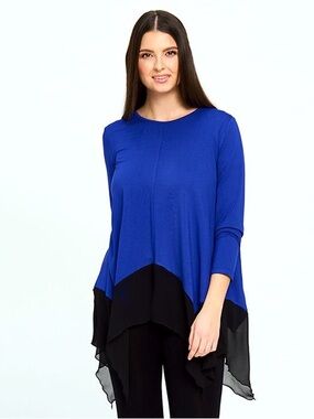 Red Coral Asymmetric Fairy Chic Layered Chiffon Hem Top in Royal Blue Size S